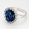 Adjustable Druzy Round Resin Silver Color Plated Brass Finger Rings RJEW-JR00138-02-2