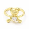 Glass Bear with Heart Open Cuff Ring KK-A180-39G-2