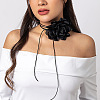 Retro Cloth Rose Flower Waxed Cord Wrap Choker Necklaces for Women WG01AE5-03-1