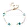 Evil Eye Glass & Brass & ABS Imitation Pearl Beaded Bracelet Making AJEW-JB01150-42-1