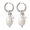 Natural Cultured Freshwater Pearl Rice with Cross Hoop Earrings EJEW-JE06744-3