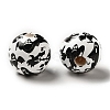 Printed Round Wood European Beads WOOD-M006-01-3