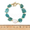 Raw Natural Amazonite and Oval Shell Pearl Beaded Bracelets BJEW-JB14389-4