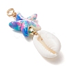 Dyed Synthetic Turquoise Starfish & Natural Cowrie Shell Pendants PALLOY-JF03932-4