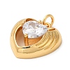 Heart with Wing Rack Plating Brass Clear Cubic Zirconia Pendants KK-K377-20G-2