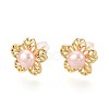 Flower Brass Natural Pearl Stud Earrings PEAR-N017-07F-1