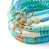 Round Stone & Polymer Clay Heishi Beads Stretch Bracelets Sets BJEW-JB07436-9