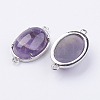 Brass Natural Amethyst Links connectors G-E398-03D-2