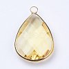 Golden Tone Brass Glass Teardrop Pendants X-GLAA-M006-A-18G-2