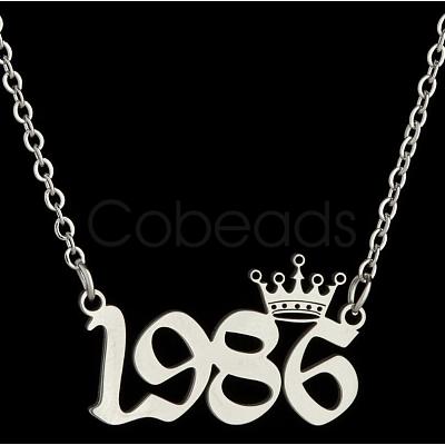 Crown Birth Year 201 Stainless Steel Pendant Necklaces for Women FS-WG4E8F2-47-1