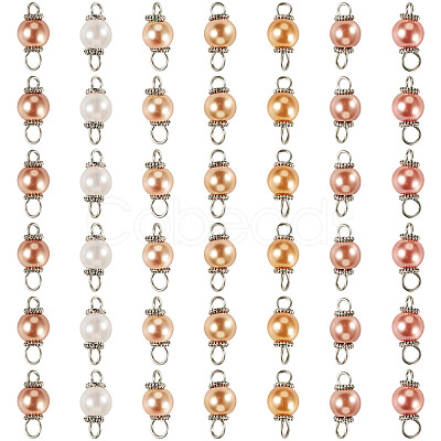 70Pcs 7 Colors Glass Pearl Round Connector Charms PALLOY-TA00264-1