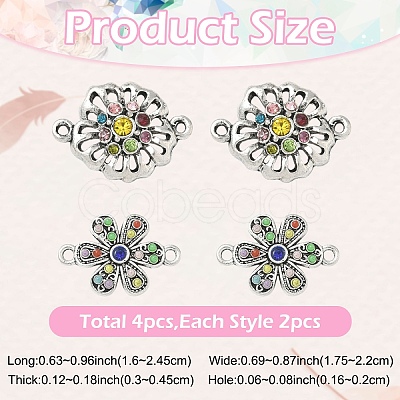 4Pcs 2 Styles Alloy Colorful Rhinestone Links Connectors ALRI-YW0001-30-1