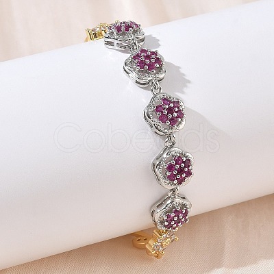 Brass Micro Pave Cubic Zirconia Link Chain Bracelets for Women BJEW-C156-04C-01GP-1