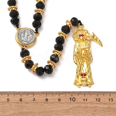 Faceted Rondelle Glass Rosary Bead Necklaces NJEW-DC00014-1