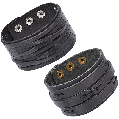 2Pcs 2 Styles Cowhide Leather Bracelets BJEW-CL0003-34B-1