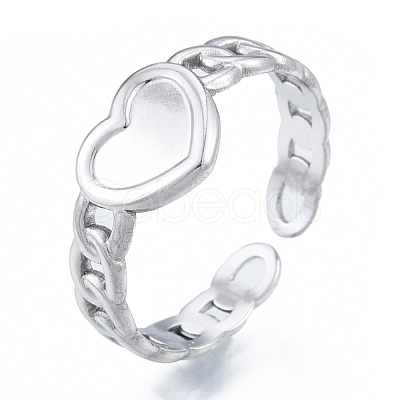 Non-Tarnish 304 Stainless Steel Heart with Chain Cuff Rings RJEW-N038-127P-1