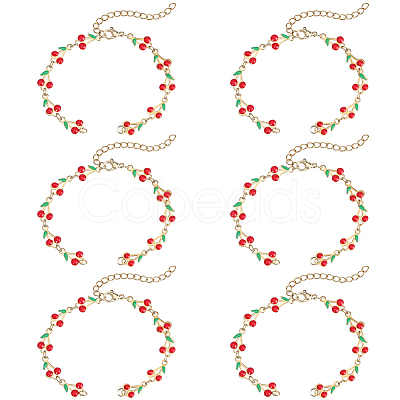 6Pcs 304 Stainless Steel Enamel Red Cherry Link Chain Bracelet Making AJEW-BM00004-1