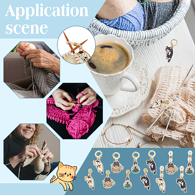 Cat Alloy Enamel Locking Stitch Markers & Needle Cap Set HJEW-NB00142-1