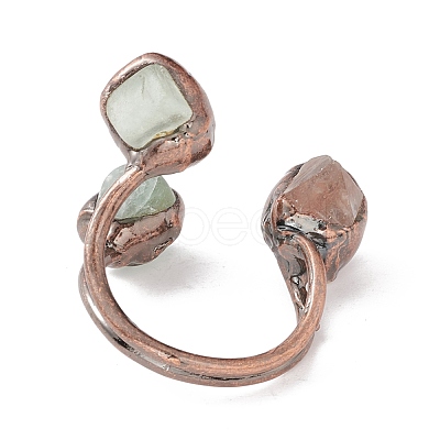 Natural Green Aventurine & Quartz Crystal Irregular Nugget Open Cuff Ring RJEW-I082-07R-01-1