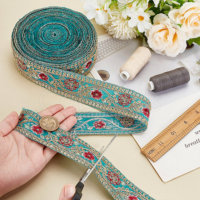 Sparkle Polyester Flower Embroidery Ribbons SRIB-WH0011-266C-1