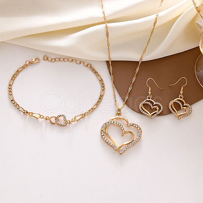 Heart Alloy Crystal Rhinestone Pendant Necklace & Dangle Earring & Link Bracelet Sets FS-WGED074-01-1