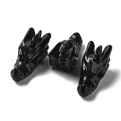 Natural Obsidian Healing Dragon Head Figurines DJEW-L010-05G-1