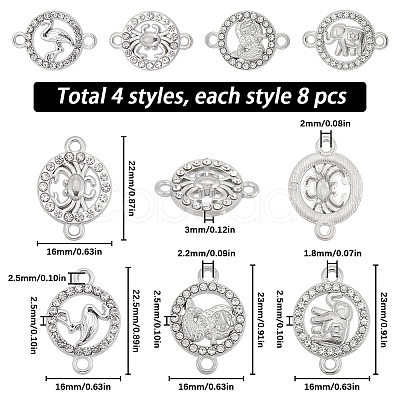 32Pcs 4 Styles Alloy Crystal Rhinestone Connector Charms FIND-SC0007-40-1
