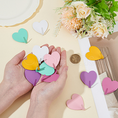 12Pcs 6 Colors Iron Heart-shaped Adhesive Hook AJEW-CN0005-59A-1