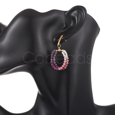 Natural Amethyst & Natural Rhodonite & Natural Ruby Faceted Round & Natural Cultured Freshwater Pearl Bead & 304 Stainless Steel Stud Dangle Earrings EJEW-JE07229-02-1