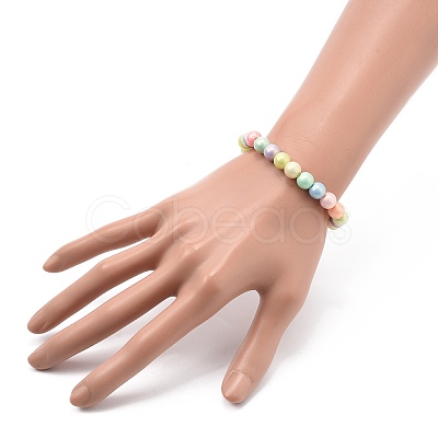 7Pcs 7 Color Candy Color Acrylic Round Beaded Stretch Bracelets Set BJEW-JB08928-1