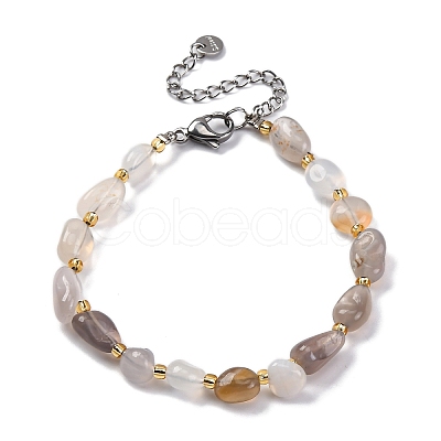 Natural Grey Agate Beaded Bracelets for Women G-P563-07P-22-1