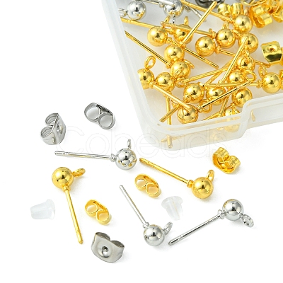 40Pcs 2 Color Iron Ball Stud Earring Post IFIN-FS0001-25-1