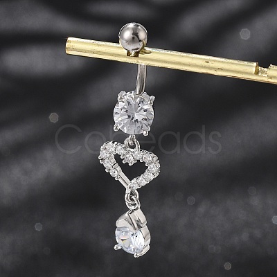 Alloy Crystal Rhinestone Dangle Curved Barbell Belly Rings AJEW-R007-04P-01-1