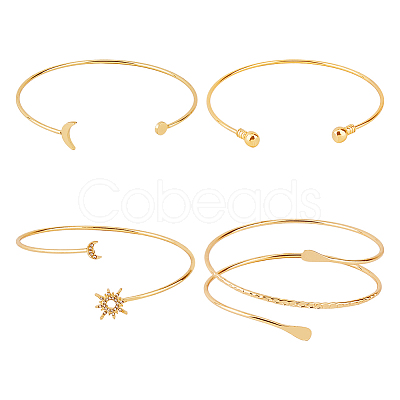 4Pcs 4 Styles Iron Three Loops Wire Wrap Bracelet Set BJEW-FI0001-19-1