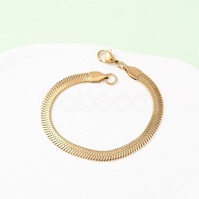 304 Stainless Steel Flat Snake Chain Bracelets BJEW-C134-01B-G-1