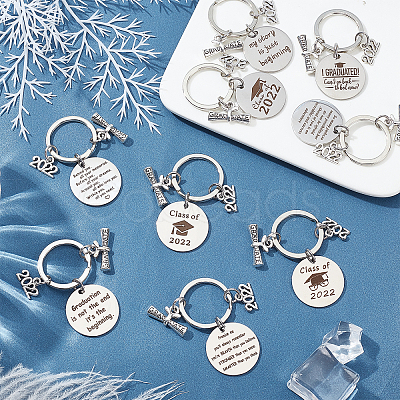 9Pcs 9 Style Graduation Theme 201 Stainless Steel Keychain Clasps KEYC-PH0001-52-1