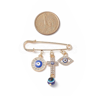 Crystal Rhinestone Evil Eye Charms Safety Pin Brooch with Resin Beaded JEWB-BR00088-1