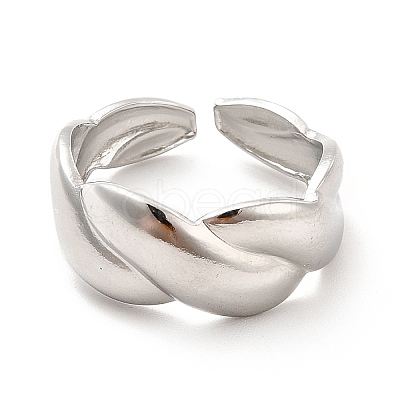 Non-Tarnish 304 Stainless Steel Twist Rope Open Cuff Ring for Women RJEW-F131-17P-1
