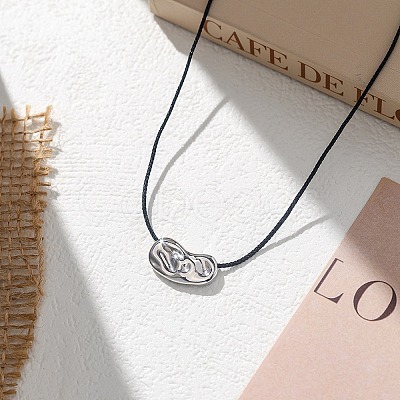 925 Sterling Silver Textured Coffee Bean Pendant Adjustable Black Polyester Cord Necklaces for Women NJEW-H074-03S-1