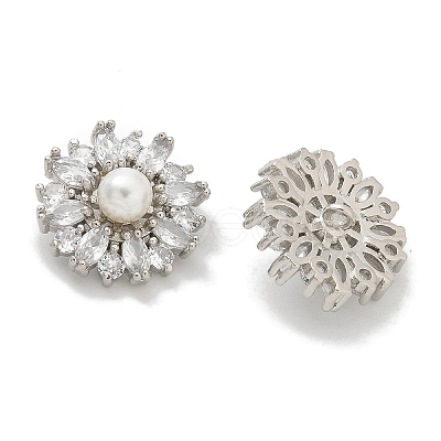 Rack Plating Brass Micro Pave Cubic Zirconia Buttons KK-K293-09P-01-1
