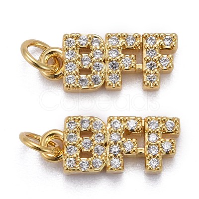 Brass Micro Pave Clear Cubic Zirconia Charms ZIRC-Z011-30G-1