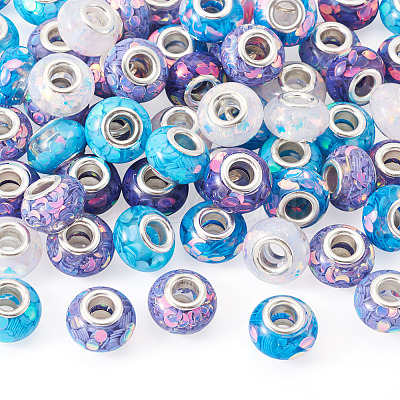 60Pcs 6 Colors Transparent Resin Rondelle European Beads RESI-TA0004-89-1