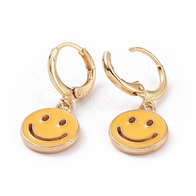 Hollow Out Smiling Face Enamel Hoop Earrings for Women EJEW-G304-01KCG-02-1