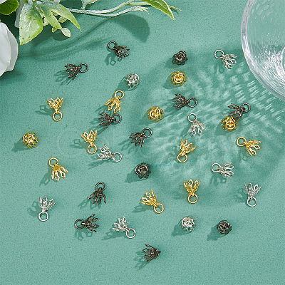 60Pcs 3 Colors Flower Rack Plating Brass Filigree Bead Cap Bails KK-FH0006-86-1