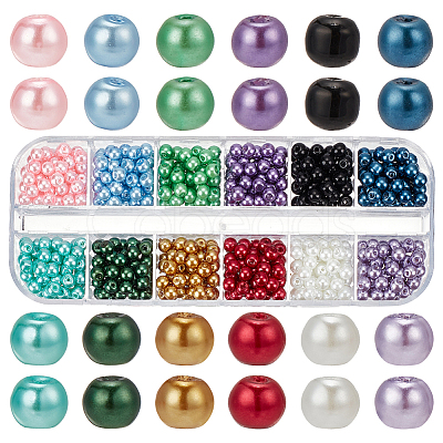 PandaHall Elite 12 Colors Baking Painted Pearlized Glass Pearl Round Beads HY-PH0001-05-1