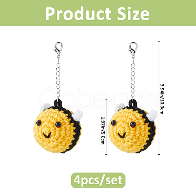 4Pcs Bees Cotton Keychains HJEW-FH00296-1