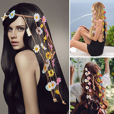 Cloth Sunflower Hippie Headband Floral Crown OHAR-WH0011-12B-1