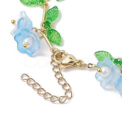 Flower Glass & Acrylic Charm Bracelets BJEW-JB10443-01-1