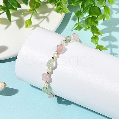 Natural Rose Quartz & Prehnite & Freshwater Pearl Beaded Bracelets BJEW-JB14268-1