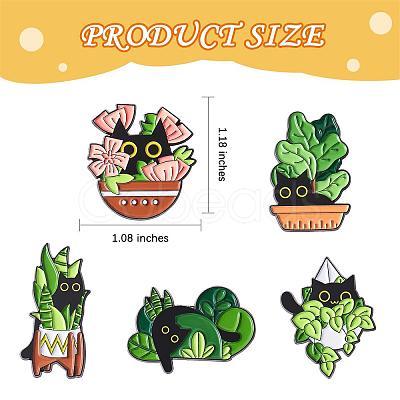 5 Pcs Cat Brooche Pins Set Enamel Lapel Pins Cute Black Cat Plants Enamel Brooche Pins Set Cartoon Animal Pins Badges Clothing Bags Jackets for Women JBR114A-1